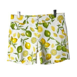 Isaac Mizrahi Women Chino Short 4 Lemon Lime Scattered Print Tailored 5" Stretch